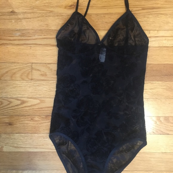 Black bodysuit with rose detailing. - Picture 2 of 5